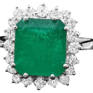 4.60 Carats Natural Emerald and Diamond 14K Solid White Gold Ring