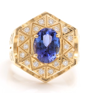 5.35ct Natural Tanzanite and Diamond 14k Solid Yellow Gold Unisex Ring