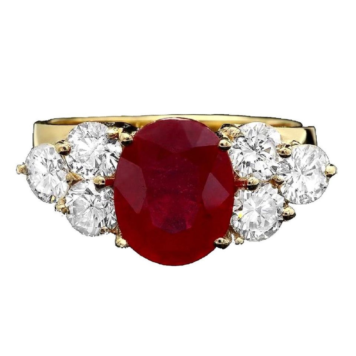 5.70 Carats Red Ruby and Natural Diamond 14k Solid Yellow Gold Ring - Etsy