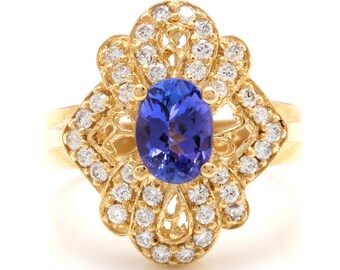 2.25 Carats Natural Tanzanite and Diamond 14k Solid Yellow Gold Ring