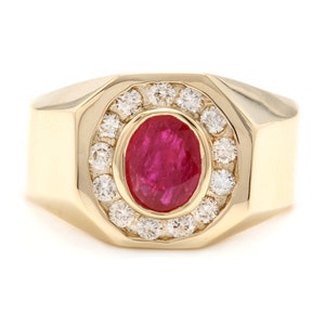 3.00ct Natural Ruby and Diamond 14k Solid Yellow Gold Men&#39;s Ring