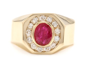 3.00ct Natural Ruby and Diamond 14k Solid Yellow Gold Men's Ring