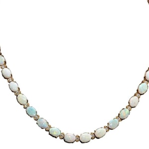 27.00ct Natural Australian Opal & Diamond 14k Solid Yellow Gold Necklace