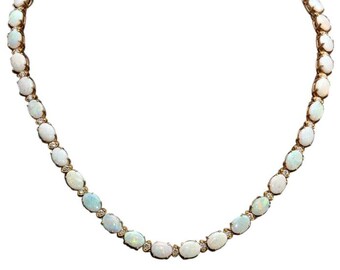 27,00ct naturalny australijski opal i diamenty 14k solidny naszyjnik z żółtego złota