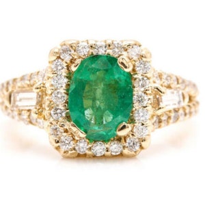 2.75ct Natural Emerald & Diamond 14k Solid Yellow Gold Ring