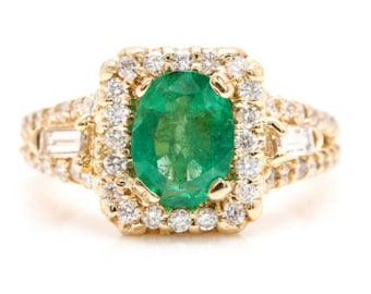 2.50ct Natural Emerald & Diamond 14k Solid Yellow Gold Ring - Etsy