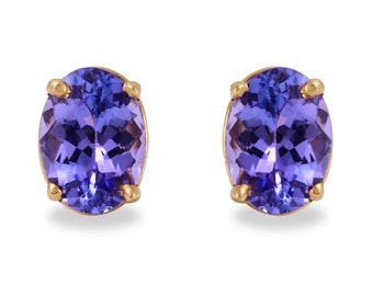 2.00ct Carats Natural Tanzanite 14k Solid Yellow Gold Stud Earrings