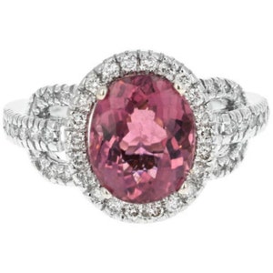 4.10 Carats Natural Tourmaline and Diamond 14k Solid White Gold Ring