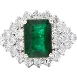4.70ct Natural Emerald & Diamond 14k Solid White Gold  Ring