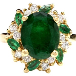 Anello in oro giallo 14k smeraldo naturale e diamanti 7.04ct