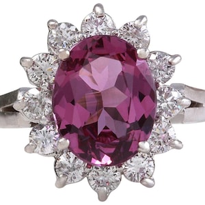 4.65 Carat Natural Pink Tourmaline & Diamond 14k Solid White Gold Ring