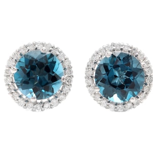 5.00ct Natural London Blue Topaz and Diamond Solid 14k White Gold Earrings