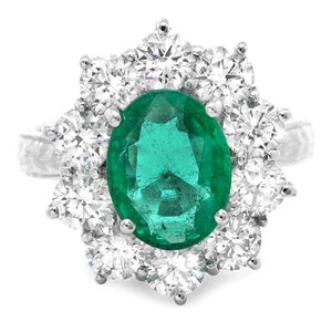 4.60ct Natural Emerald & Diamond 14k Solid White Gold Ring
