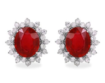 11.03ct Ruby and Natural Diamond 14k Solid White Gold Earrings