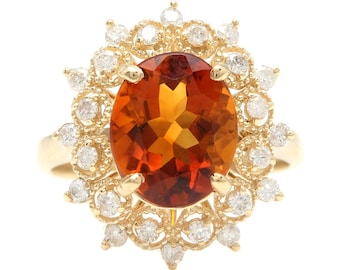 4.20 Carats Exquisite Natural Madeira Citrine and Diamond 14K Solid Yellow Gold Ring