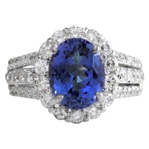 5.15 Carats Natural Tanzanite and Diamond 14k Solid White Gold Ring