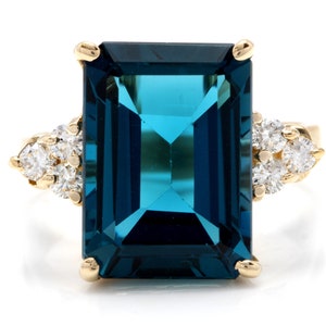 9.85ct Natural London Blue Topaz & Diamond 14k Anillo de oro amarillo sólido