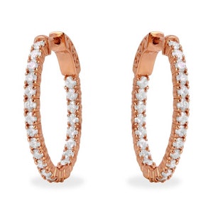 2.32ct Natural Diamond 14k Solid Rose Gold Hoop Earrings