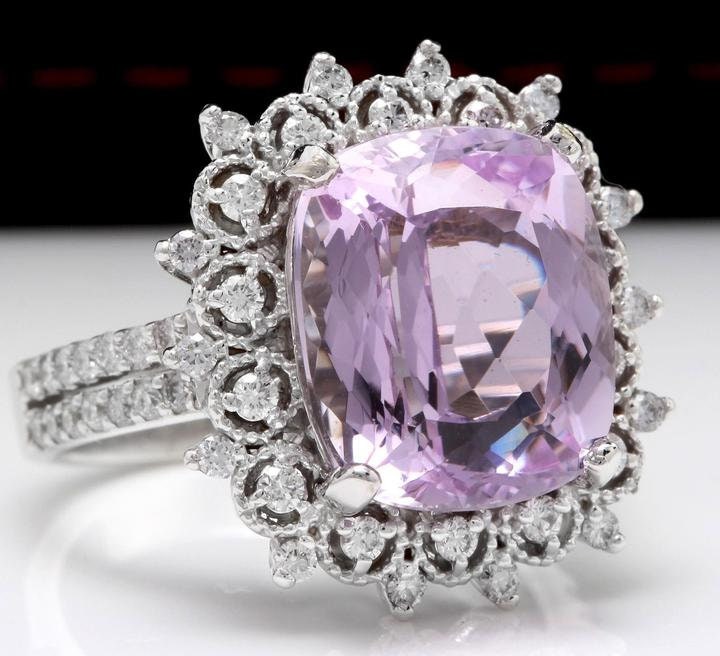 7.00 Carats Natural Kunzite and Diamond 14k Solid White Gold - Etsy