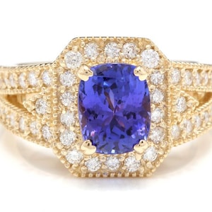 Anillo de oro amarillo sólido de 3,60 quilates de tanzanita natural y diamante de 14 quilates