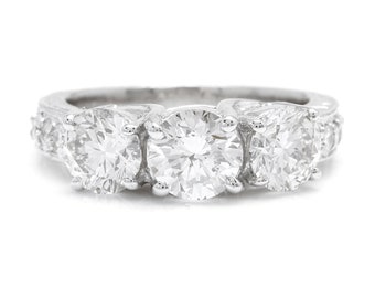 2.65ct Natural Three Stone Diamond 18k Solid White Gold Ring