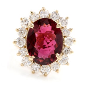 8.50 Carats Natural Tourmaline and Diamond 14k Solid Yellow Gold Ring