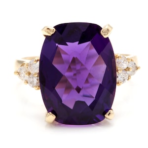 9.35ct Natural Amethyst & Diamond 14k Solid Yellow Gold Ring