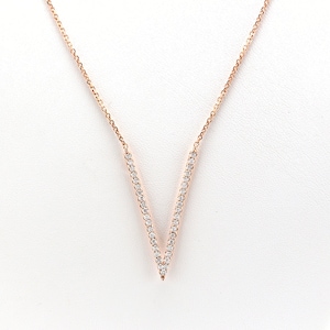 0.45ct Stunning 14k Solid Rose Gold Diamond &quot;V&quot; Necklace