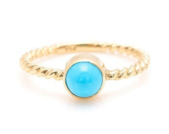 Exquisite Natural Turquoise 14K Solid Yellow Gold Ring