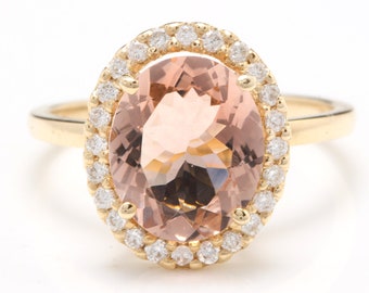 3.30 Carats Natural Morganite and Diamond 14k Solid Yellow Gold Ring