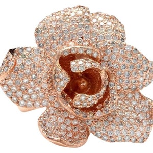 3.00 Carats Natural Diamond 14k Solid Rose Gold Flower Ring