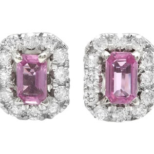 1.05Ct Zafiro Rosa Natural y Diamante 14K Oro Blanco Sólido Stud Pendientes