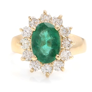 Anello in oro giallo massiccio 4.40ct Natural Emerald & Diamond 14k