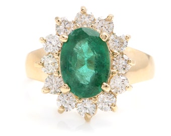 4.40ct Natural Emerald & Diamond 14k Solid Yellow Gold Ring