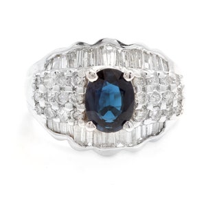 3.46ct Natural Blue Sapphire & Diamond 18k Solid White Gold Ring