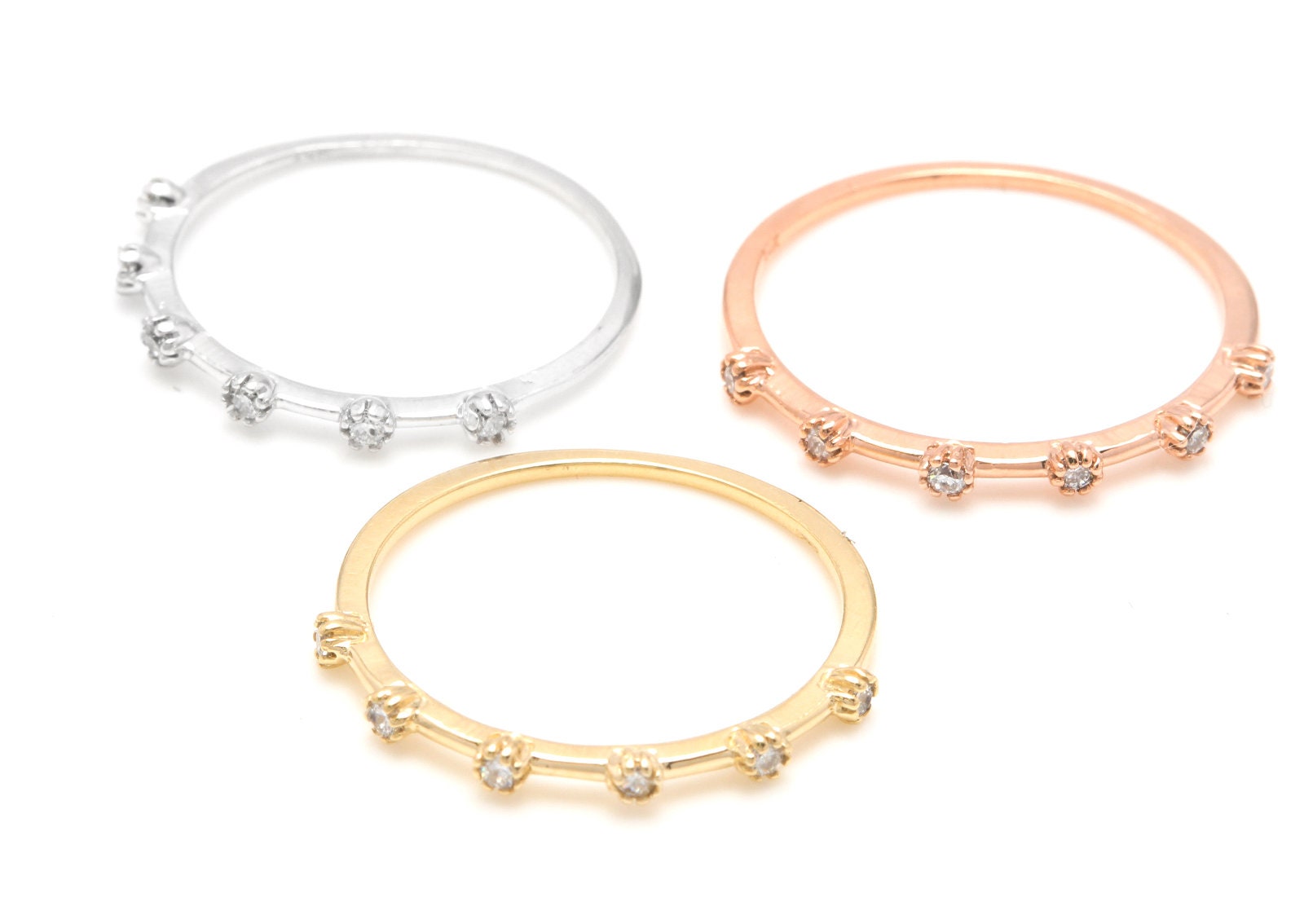 Splendid Set of Three Stackable 14k Solid Multi-color Gold Ring - Etsy