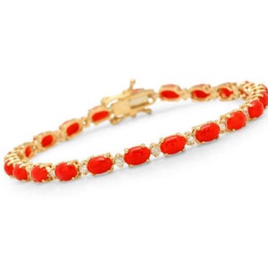 11.50ct natuurlijk koraal en diamant 14k massief geelgouden armband