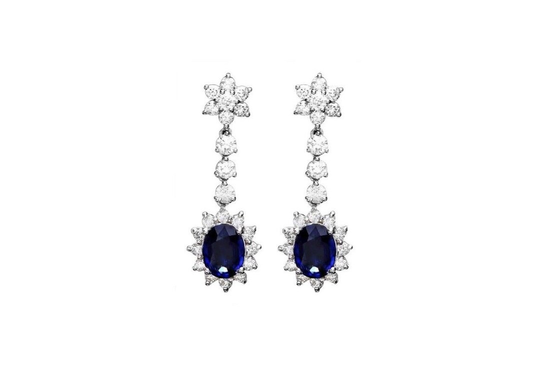 Pendientes de zafiro natural y diamantes de 14k de oro blanco Etsy España