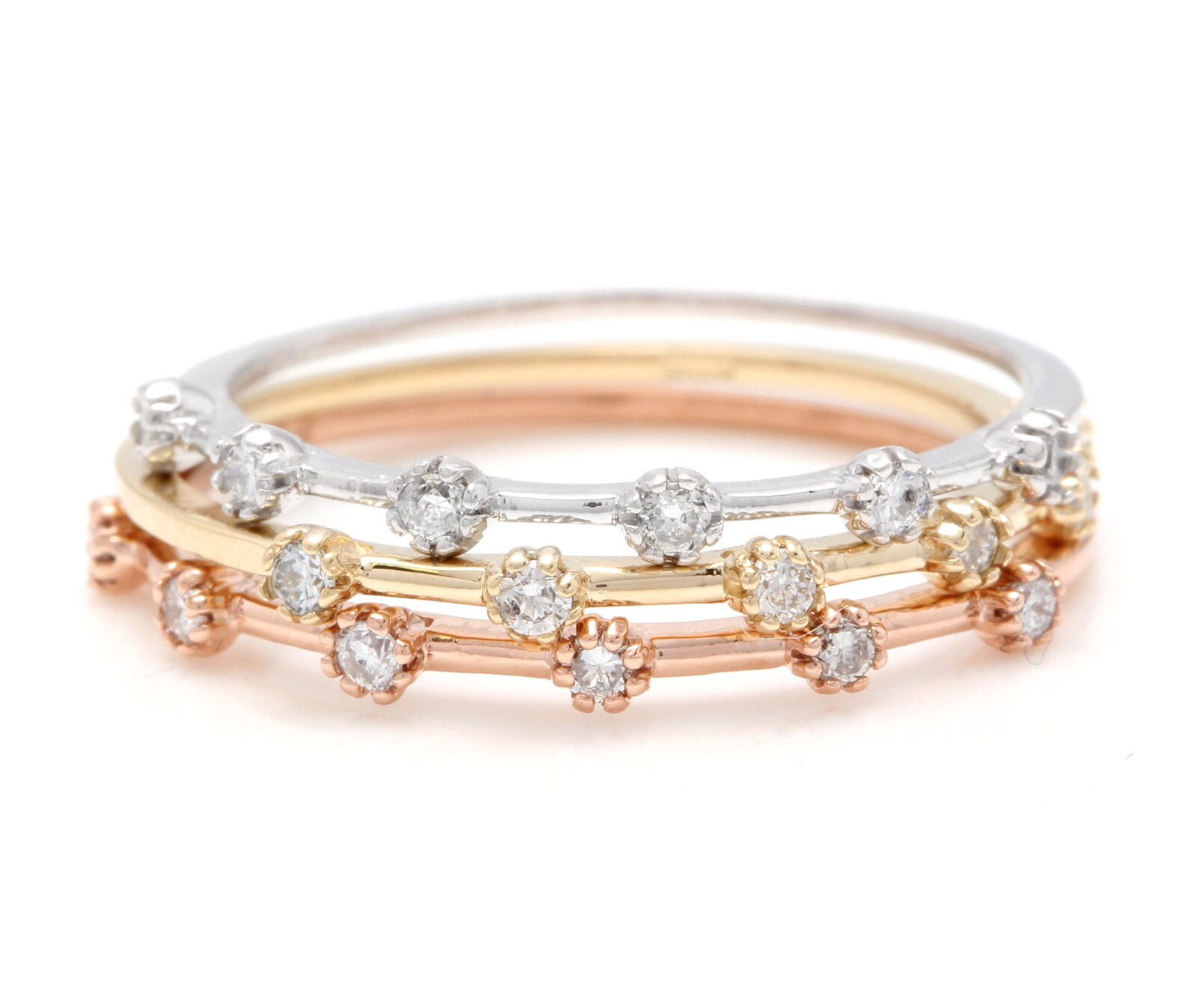 Splendid Set of Three Stackable 14k Solid Multi-color Gold Ring - Etsy