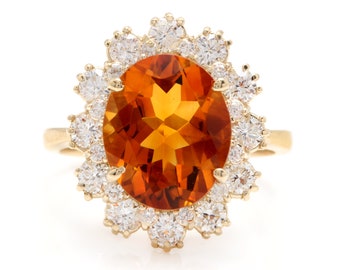 7.15ct Natural Madeira Citrine and Diamond 14k Solid Yellow Gold Ring