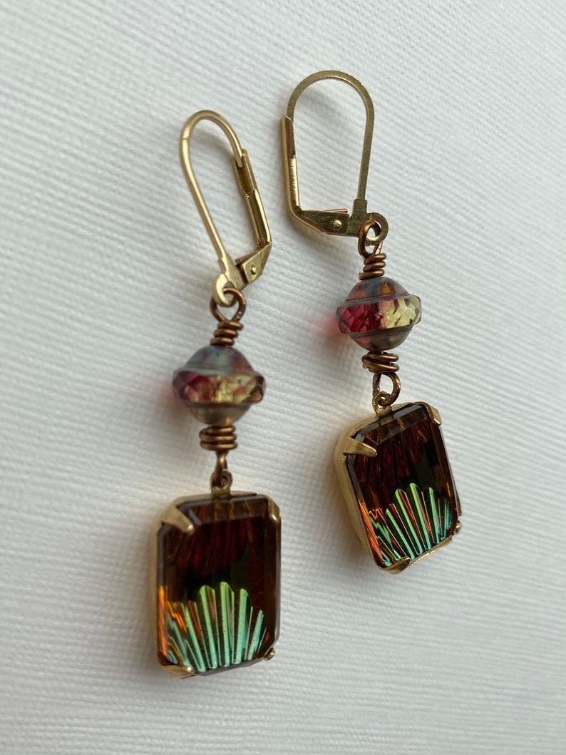 Art Nouveau Earrings Vintage Earrings Glass Earrings Art Deco Style Art Deco Jewelry Vintage Gem Earrings Vintage Gems