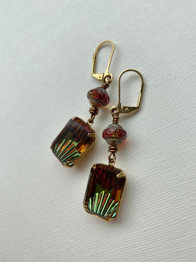 Art Nouveau Earrings Vintage Earrings Glass Earrings Art Deco Style Art Deco Jewelry Vintage Gem Earrings Vintage Gems