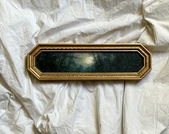 Monate des Jahres DEZEMBER Nr. 3 Vintage Hexagon Goldgerahmt Landschaft Original Gemälde Canvas Panel