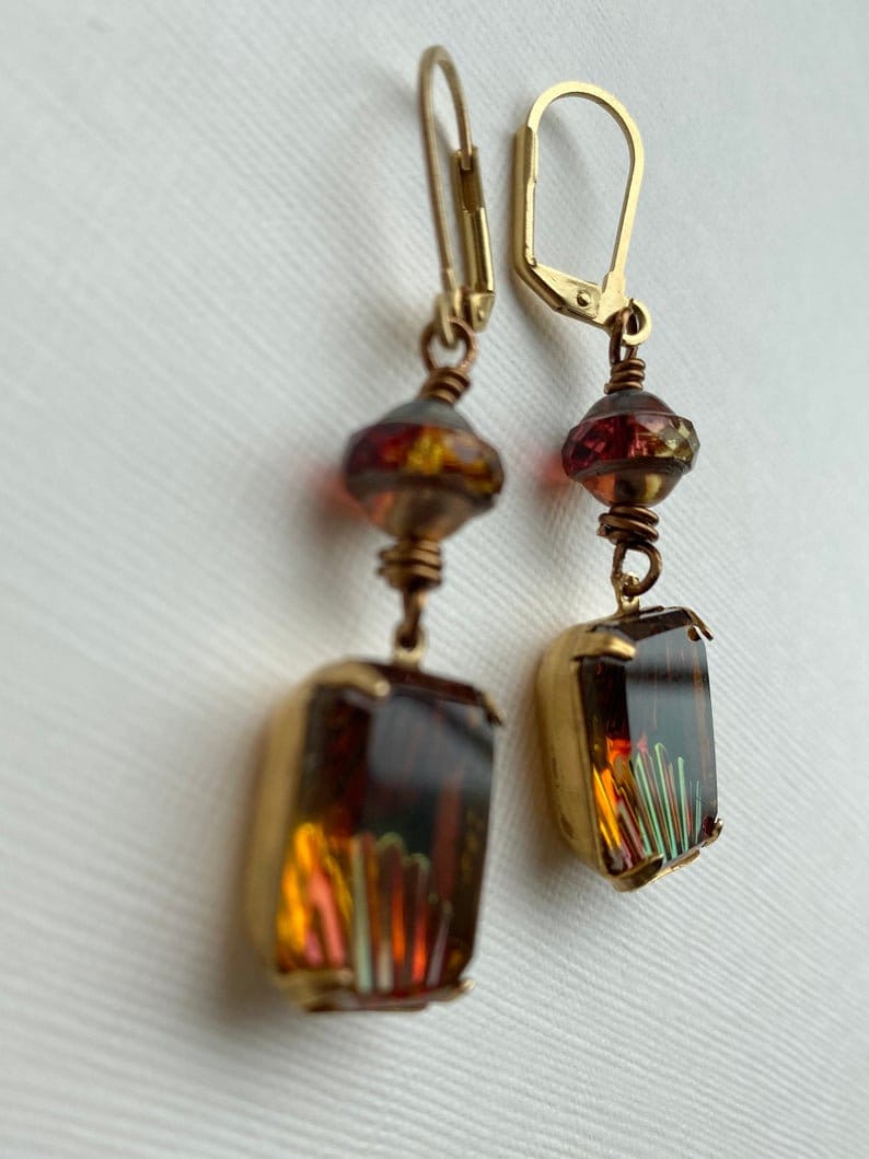 Art Nouveau Earrings Vintage Earrings Glass Earrings Art Deco Style Art Deco Jewelry Vintage Gem Earrings Vintage Gems
