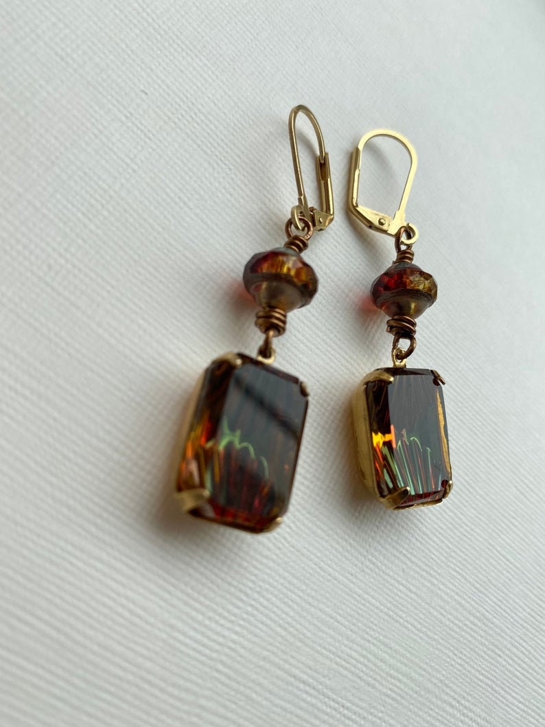Art Nouveau Earrings Vintage Earrings Glass Earrings Art Deco Style Art Deco Jewelry Vintage Gem Earrings Vintage Gems