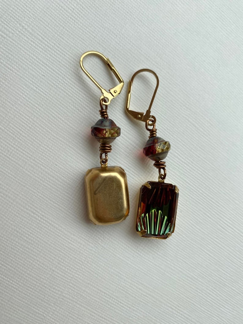 Art Nouveau Earrings Vintage Earrings Glass Earrings Art Deco Style Art Deco Jewelry Vintage Gem Earrings Vintage Gems