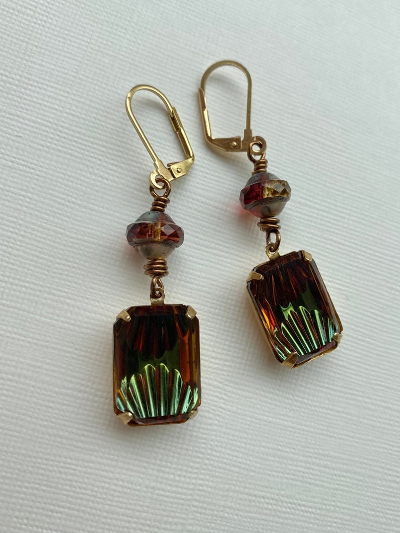 Art Nouveau Earrings Vintage Earrings Glass Earrings Art Deco Style Art Deco Jewelry Vintage Gem Earrings Vintage Gems