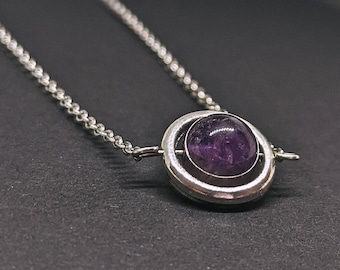 Amethyst Fidget Necklace: Silver Anxiety Relief, February Birthstone
