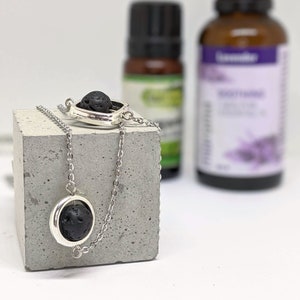 Square or Cirlce Silver Frame Lava Rock Aromatherapy Essential Oil Diffuser Necklace - Anxiety Reliever Mindfulness Everyday Wear Design