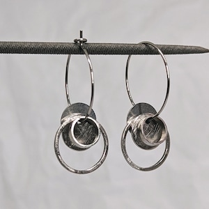 Cluster Hoop Earrings Minimal Stainless Steel Shapes Sanded Details Drop Dangle Contemporary Statement Jewellery Modern Simplistic Fidget